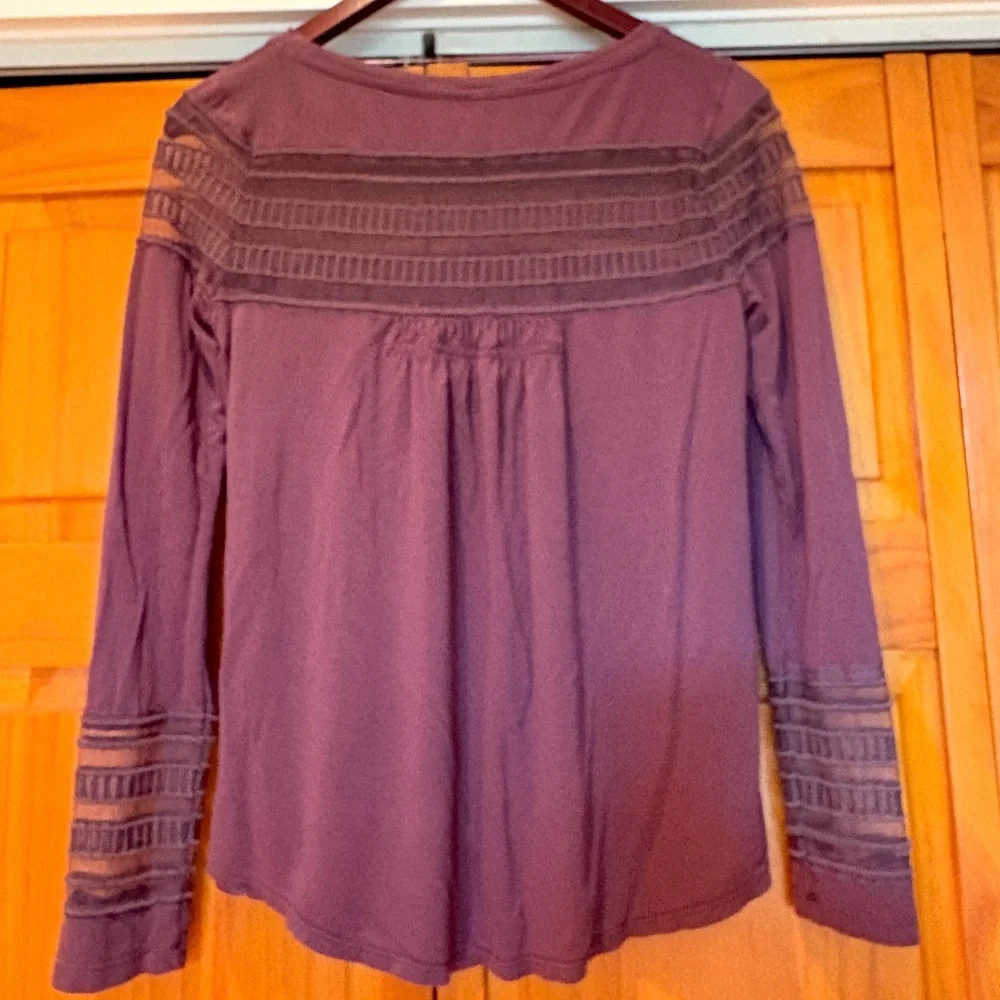 Free People Roxie Purple Long Sleeve Sheer Detailed Blouse Size XS